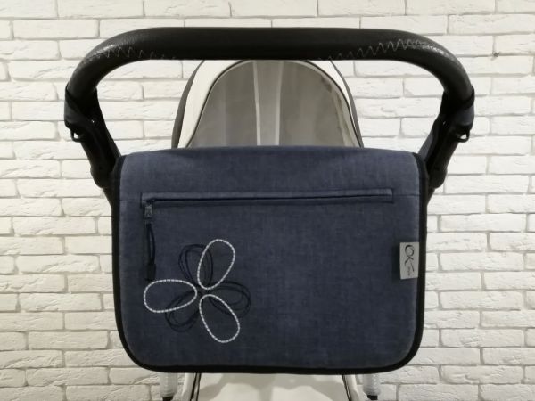 Сумка на коляску Ok Style Квітка Льон Темно-синій джинс Сумка на коляску Ok Style Квітка Льон Темно-синій джинс