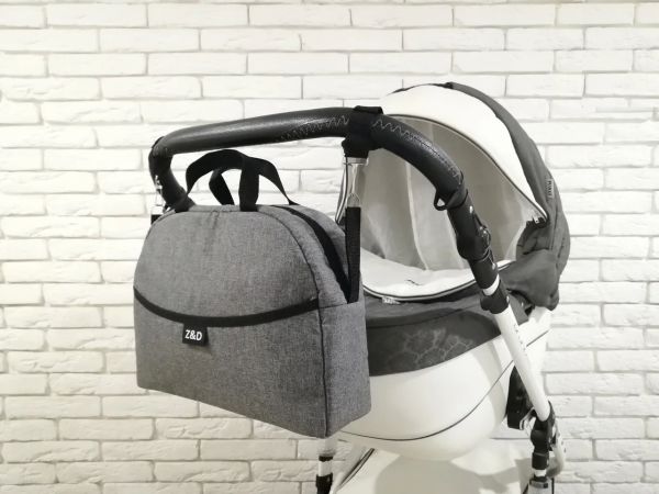 Сумка на коляску універсальна Z&D New з ручкою (Льон Сірий) Сумка на коляску універсальна Z&D New з ручкою (Льон Сірий)