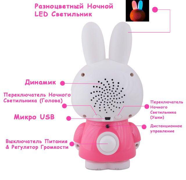 Alilo Інтерактивна іграшка-нічник, великий музичний Зайчик Alilo G7 рожевий