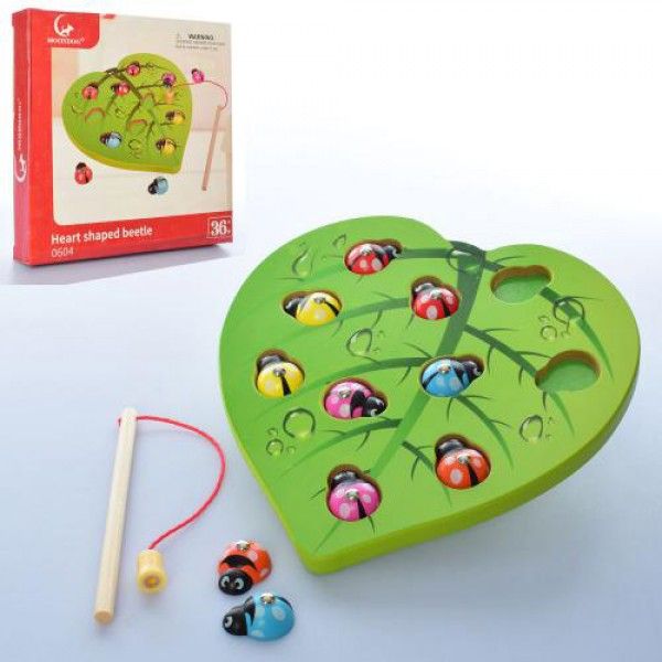 Магнітна риболовля листочок з сонечками, дерев`яна Магнітна риболовля листочок з сонечками, дерев`яна