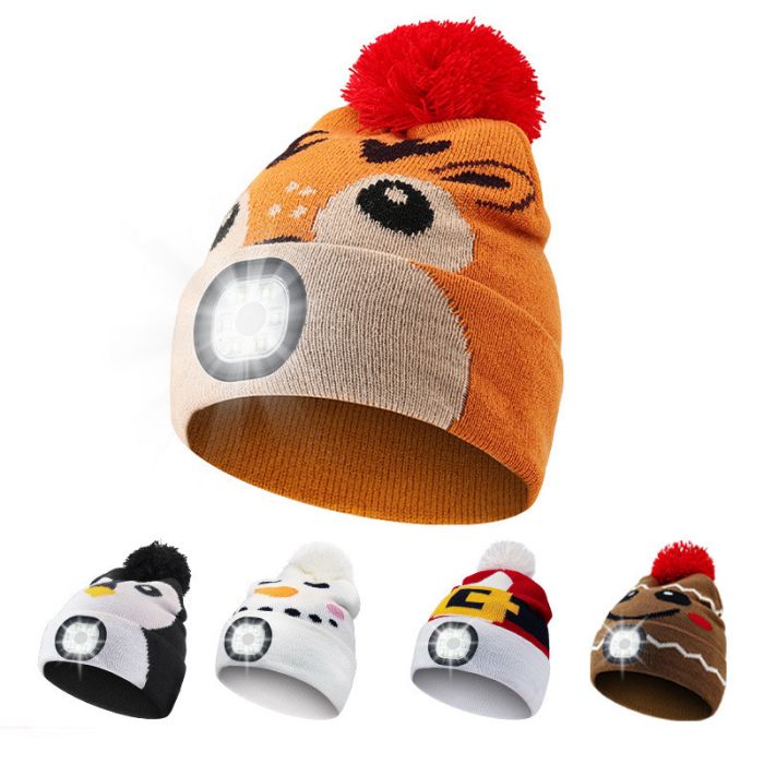 Дитяча шапка с LED лихтариком, колір Чорний Пінгвін