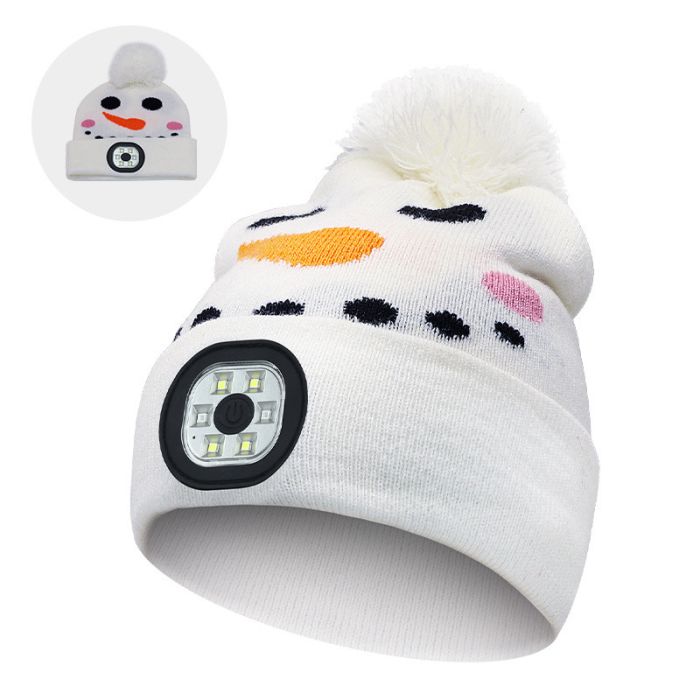 Дитяча шапка с LED лихтариком, колір Білый  Сніговик