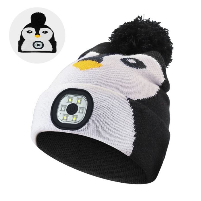 Дитяча шапка с LED лихтариком, колір Чорний Пінгвін