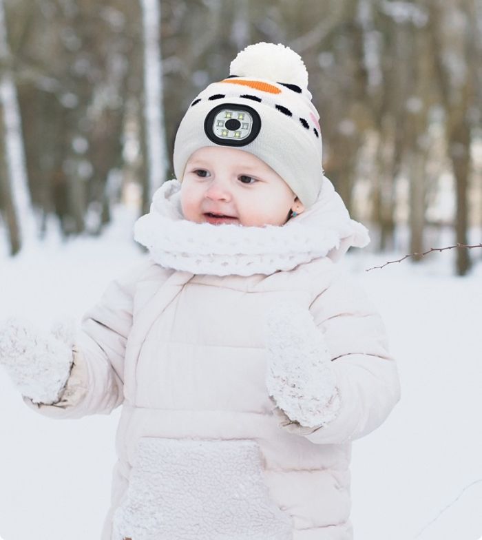 Дитяча шапка с LED лихтариком, колір Білый  Сніговик