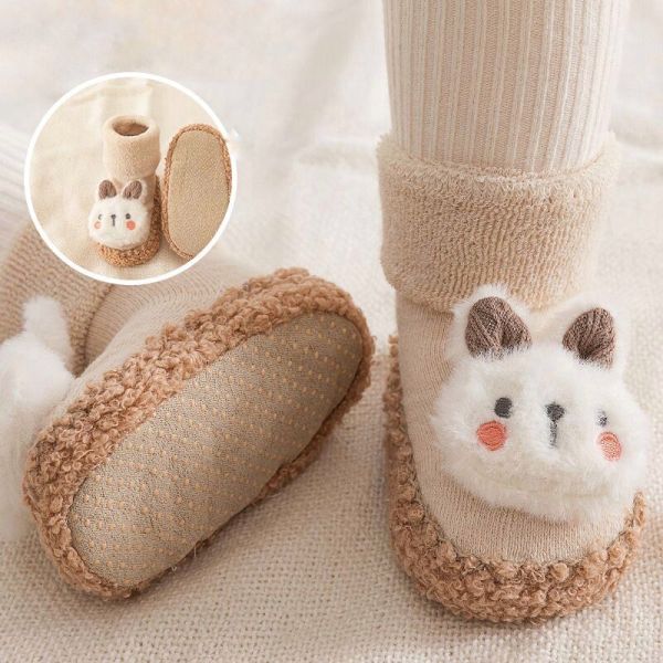 Тапочки-шкарпетки Зайчики,  для дівчат, махрові, колір беж, 13см Тапочки-шкарпетки Зайчики,  для дівчат, махрові, колір беж, 13см