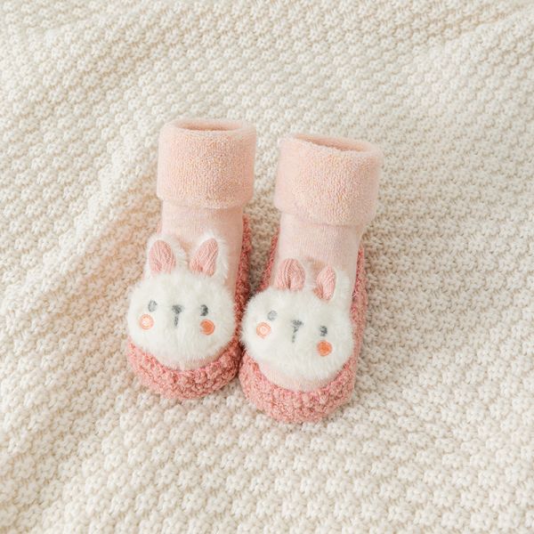 Тапочки-шкарпетки Зайчики,  для дівчат, махрові, колір рожевий, 13см Тапочки-шкарпетки Зайчики,  для дівчат, махрові, колір рожевий, 13см
