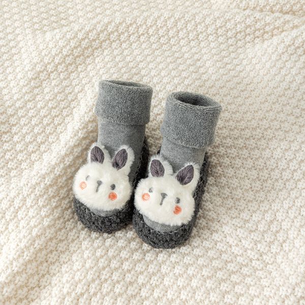 Тапочки-шкарпетки Зайчики,  для хлопчиків, махрові, колір сірий, 13см Тапочки-шкарпетки Зайчики,  для хлопчиків, махрові, колір сірий, 13см