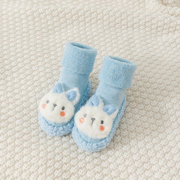 Тапочки-шкарпетки Зайчики,  для хлопчиків, махрові, колір блакитний, 13см Тапочки-шкарпетки Зайчики,  для хлопчиків, махрові, колір блакитний, 13см