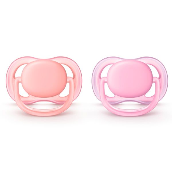 Комплект силіконових пустушок для дівчинки у футлярі для стерилізації Philips-AVENT Ultra Air, 2шт (SCF245/20) Комплект силіконових пустушок для дівчинки у футлярі для стерилізації Philips-AVENT Ultra Air, 2шт (SCF245/20)