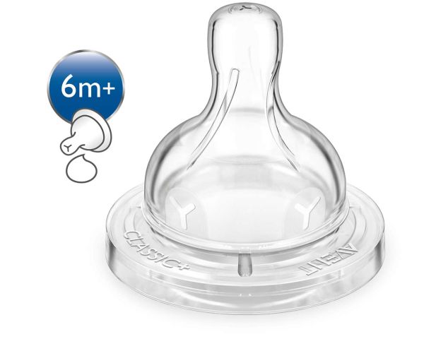 Силіконова соска Philips Avent Classic+, для густих рідин, 2 шт. (SCF636/27) Силіконова соска Philips Avent Classic+, для густих рідин, 2 шт. (SCF636/27)