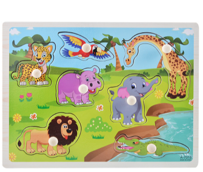 Дерев'яні пазли-вкладки, Дикі тварини,  А 7015 Дерев'яні пазли-вкладки, Дикі тварини,  А 7015