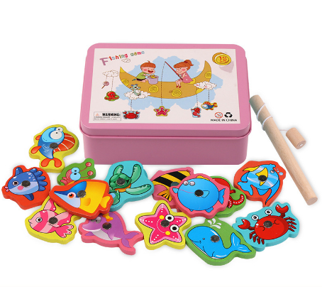 Магнитна дерев'яна рибалка, рожева Магнитна дерев'яна рибалка, рожева